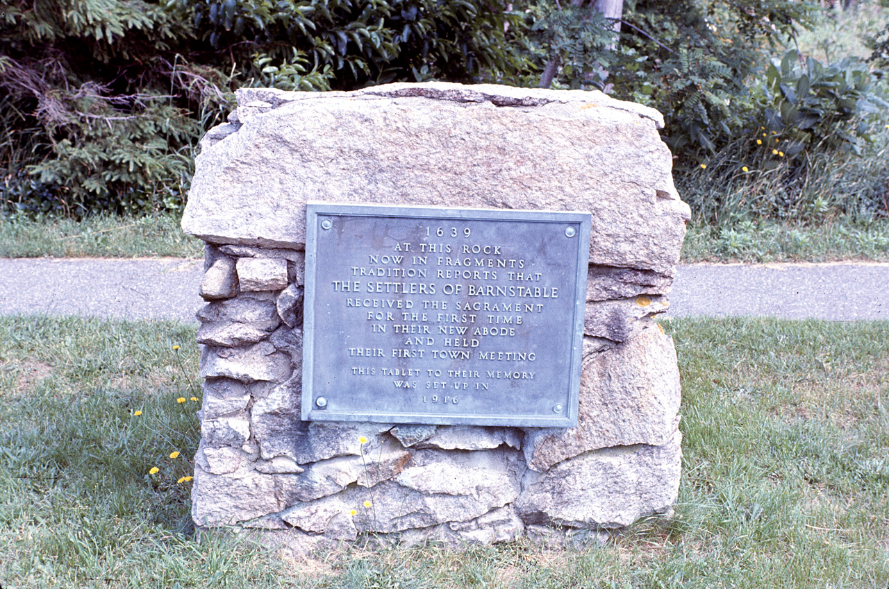 72-07-01, 003, Placque on Rock, First Meeting, Cape Cod, Mass